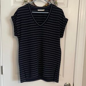 Navy and White Striped V-Neck Tee